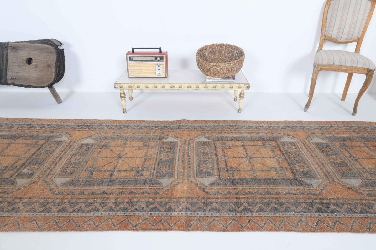 El yapımı vintage yolluk 109x351 cm tribal desenli yün - desen detayı