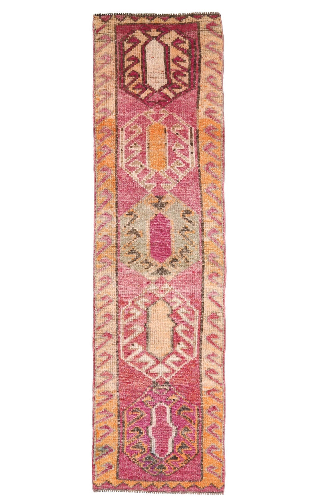 El yapımı vintage yolluk 89x292 cm oryantal desenli yün