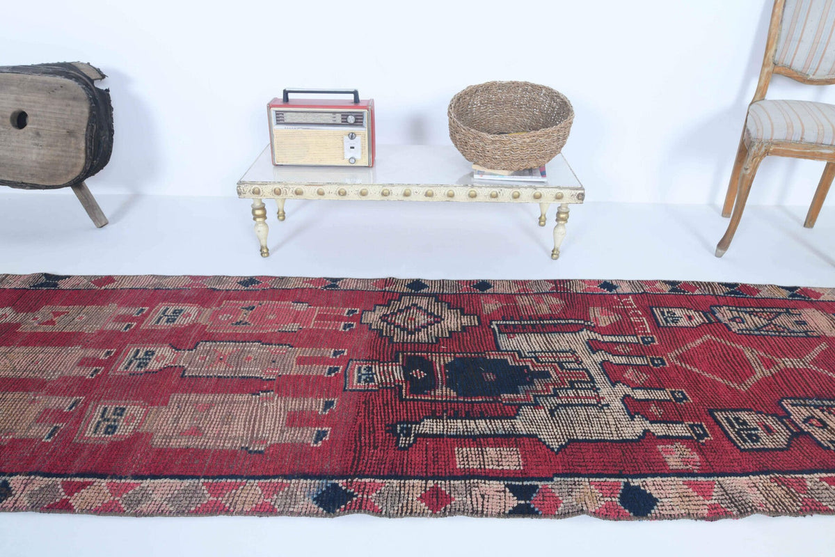 El yapımı vintage yolluk 91x287 cm i̇nsan figürlü desenli yün - desen detayı