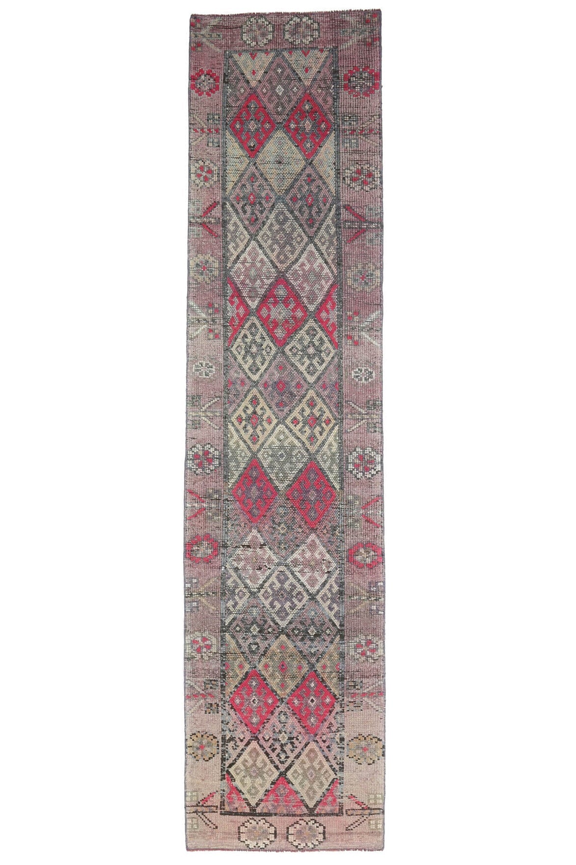 El yapımı vintage yolluk 79x348 cm i̇kat desenli yün - açık alan görünümü