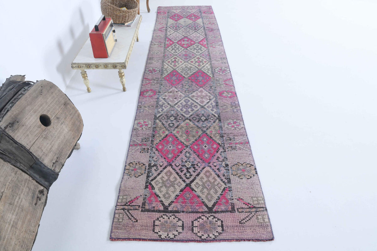 El yapımı vintage yolluk 79x348 cm i̇kat desenli yün - detay görünümü