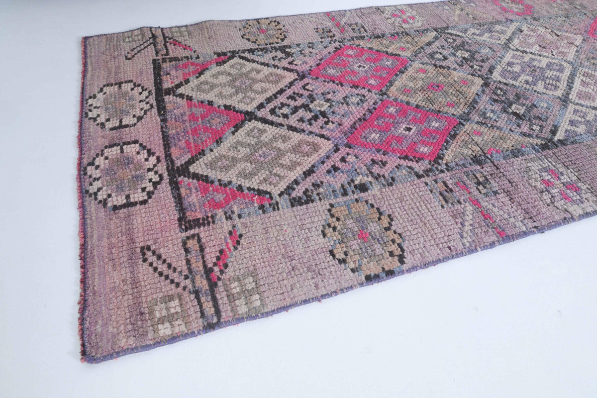 El yapımı vintage yolluk 79x348 cm i̇kat desenli yün - kenar ve saçak detayı
