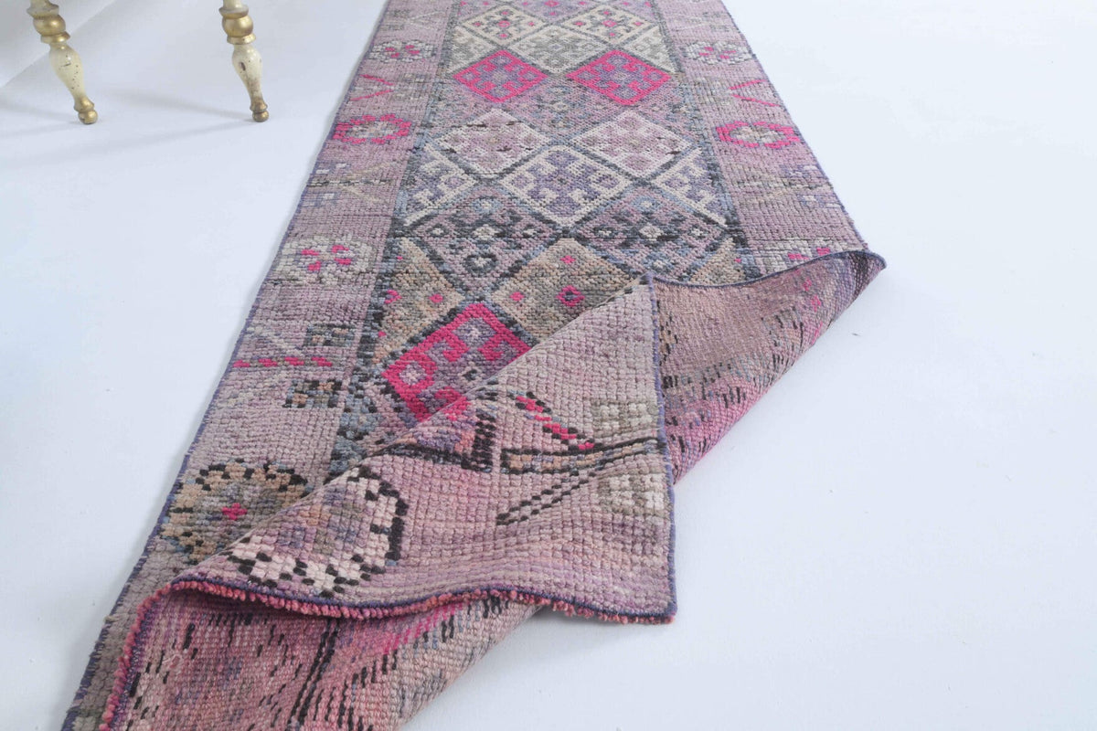 El yapımı vintage yolluk 79x348 cm i̇kat desenli yün - üstten görünüm