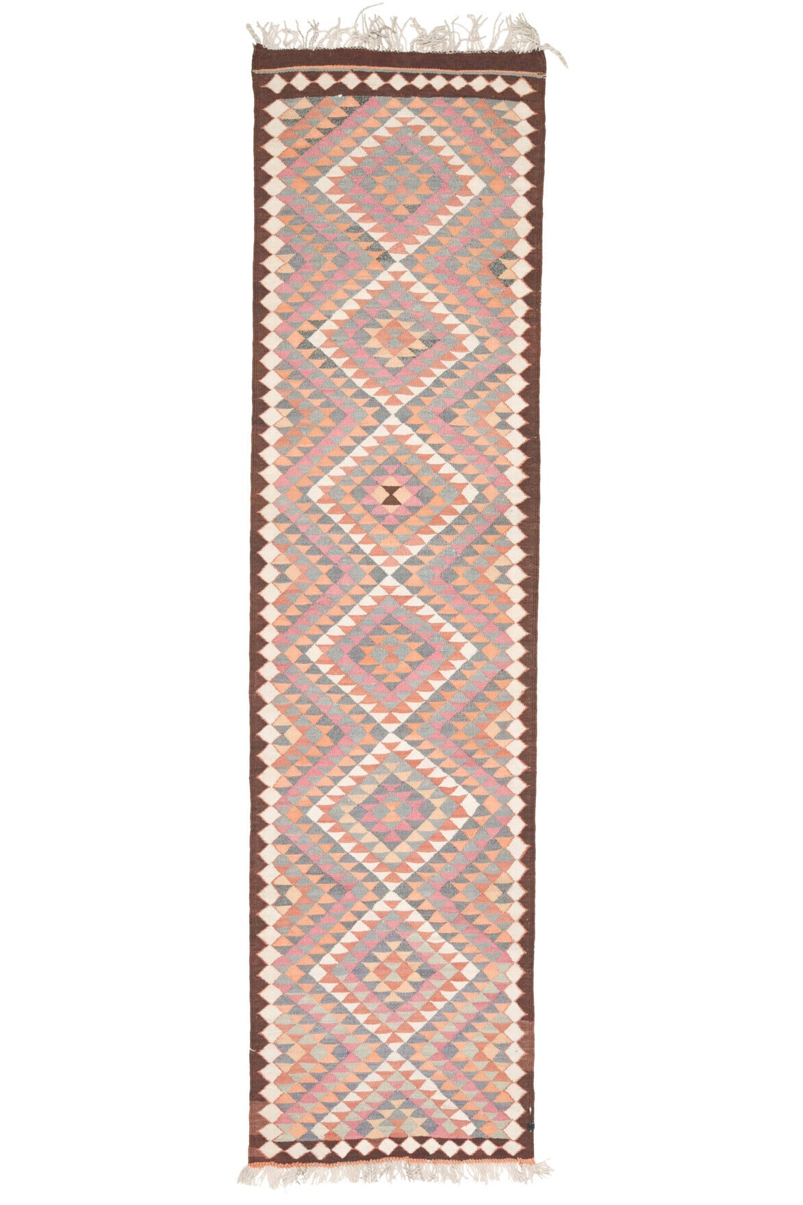 El yapımı vintage yolluk 91x361 cm i̇kat desenli yün - detay görünümü