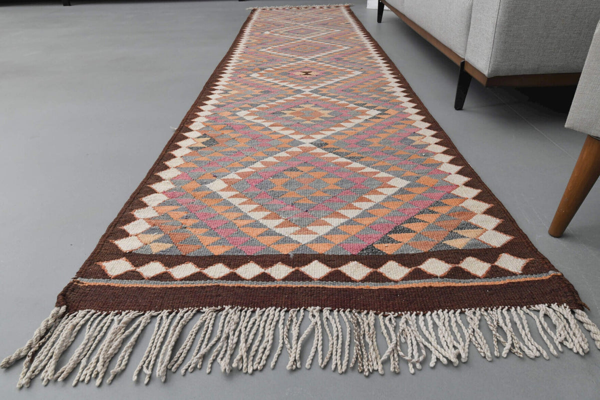 El yapımı vintage yolluk 91x361 cm i̇kat desenli yün - mekan görünümü