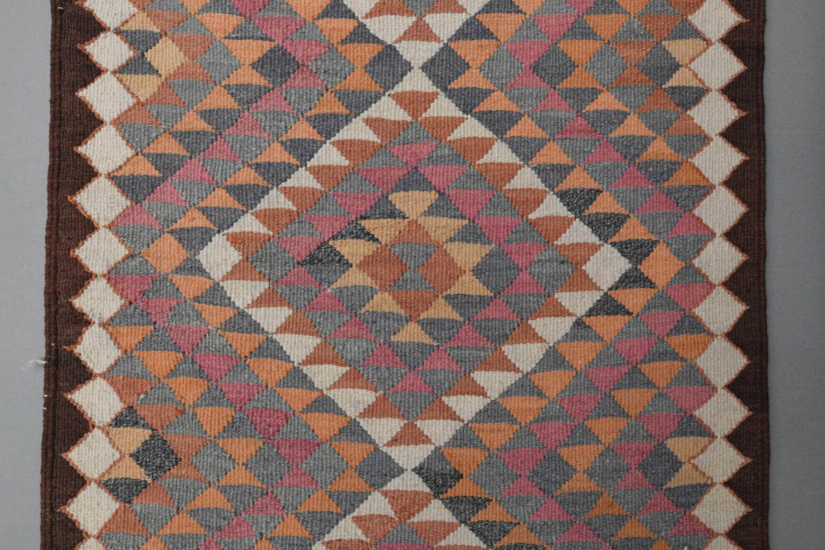 El yapımı vintage yolluk 91x361 cm i̇kat desenli yün - farklı açıdan görünüm
