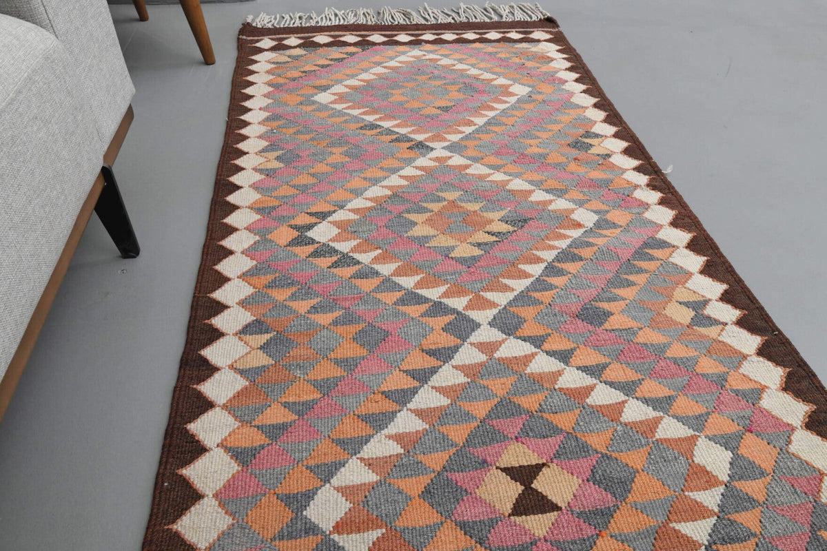 El yapımı vintage yolluk 91x361 cm i̇kat desenli yün