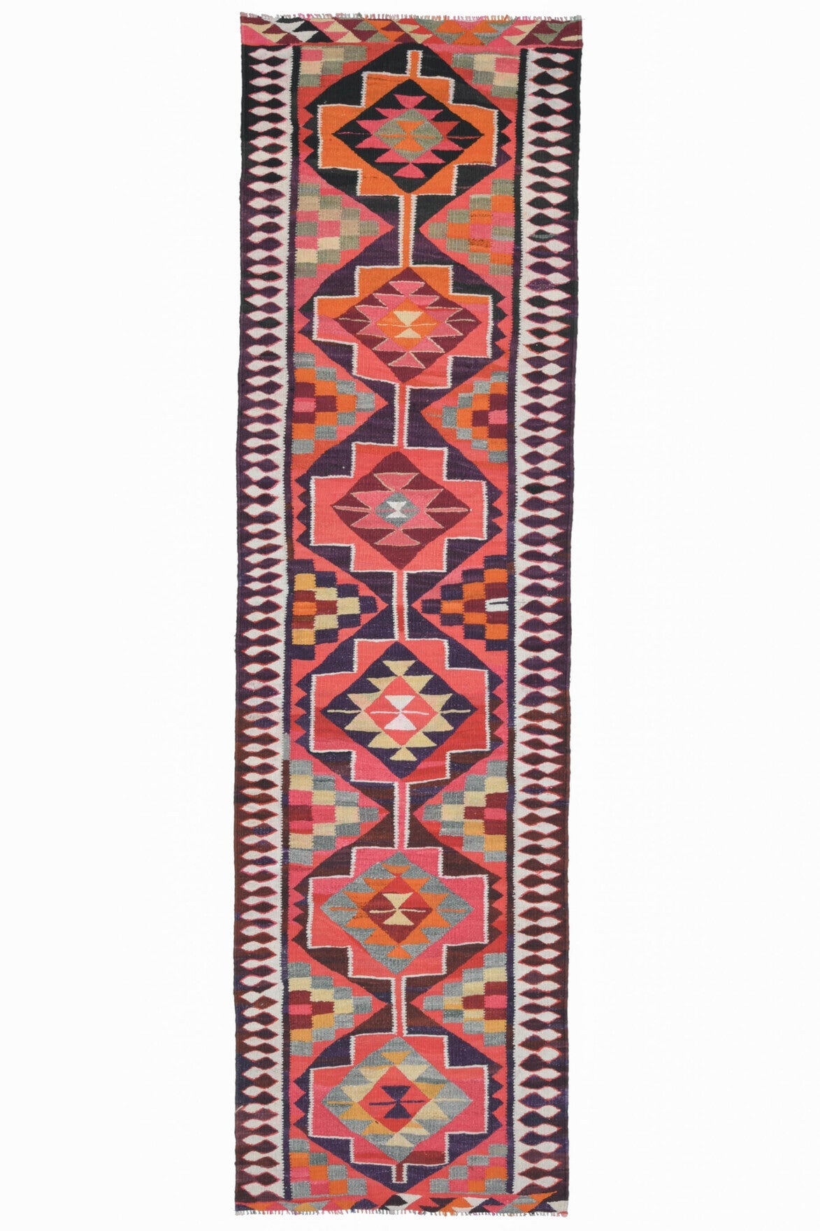 El yapımı vintage yolluk 81x295 cm i̇kat desenli yün - detay görünümü