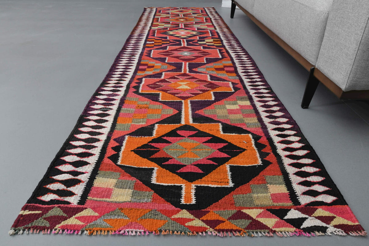El yapımı vintage yolluk 81x295 cm i̇kat desenli yün - mekan görünümü