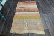 El yapımı vintage halı 97x168 cm i̇kat desenli yün - detay görünümü