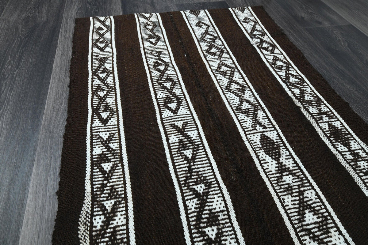 El yapımı vintage halı 66x157 cm çizgili desenli yün - desen detayı