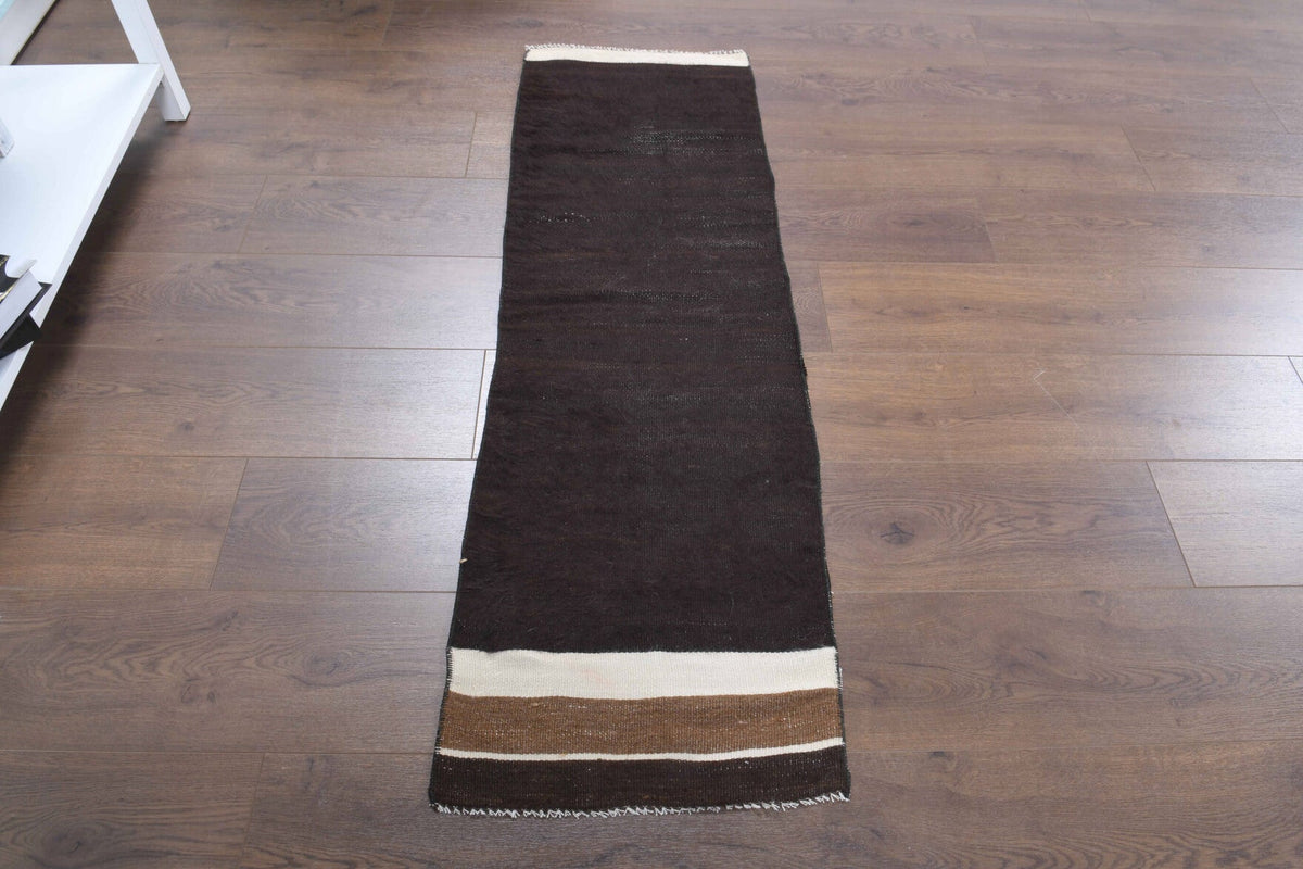 El yapımı vintage yolluk 46x140 cm düz desenli yün - yakın çekim doku detayı