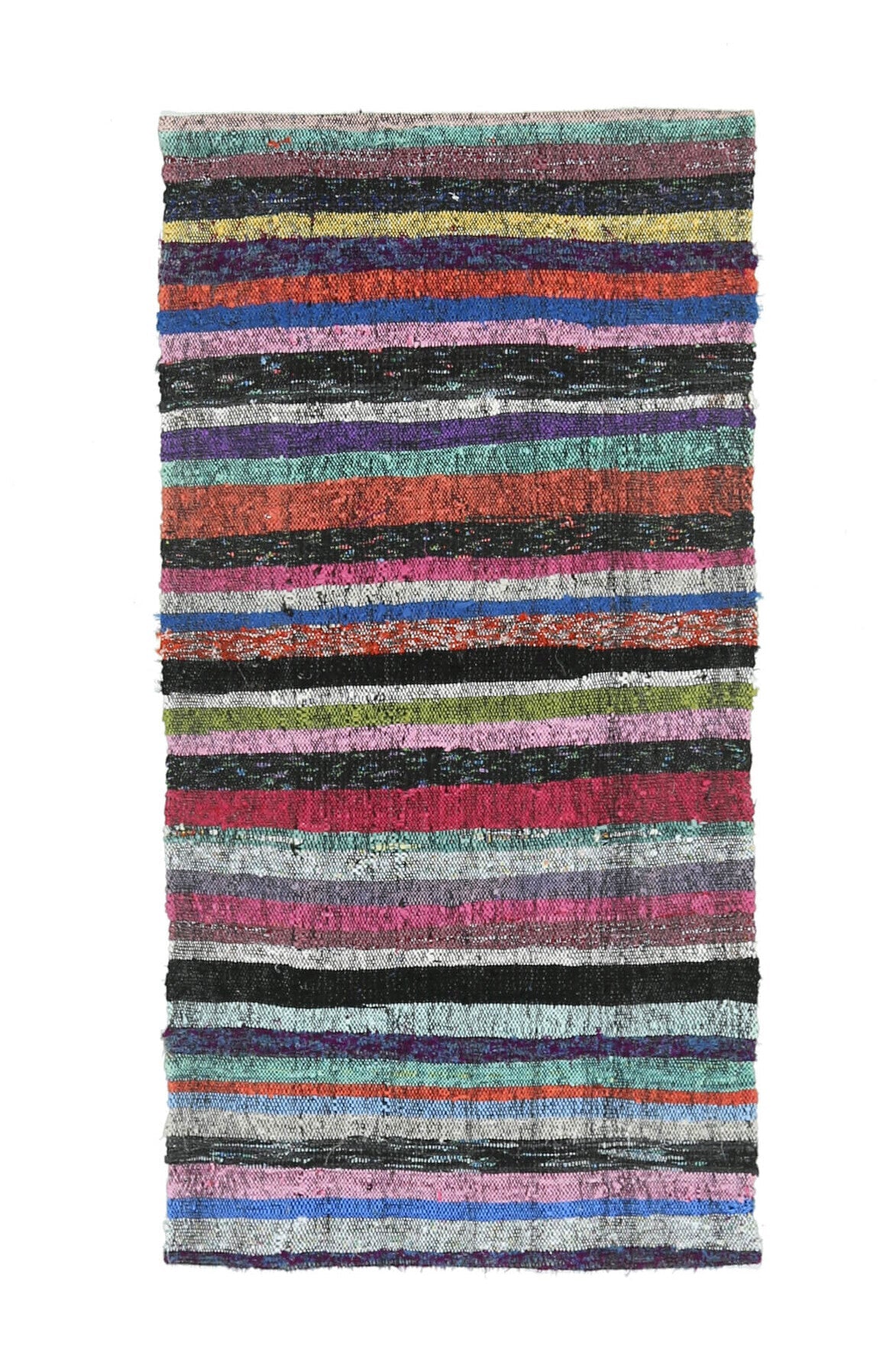 El yapımı vintage yolluk 86x170 cm çizgili desenli yün - ışık altında renk detayı