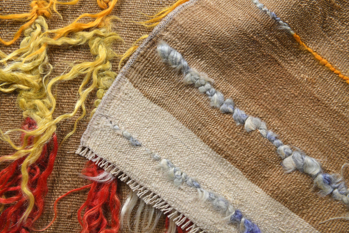 El yapımı vintage halı 61x91 cm kilim desenli yün - açık alan görünümü