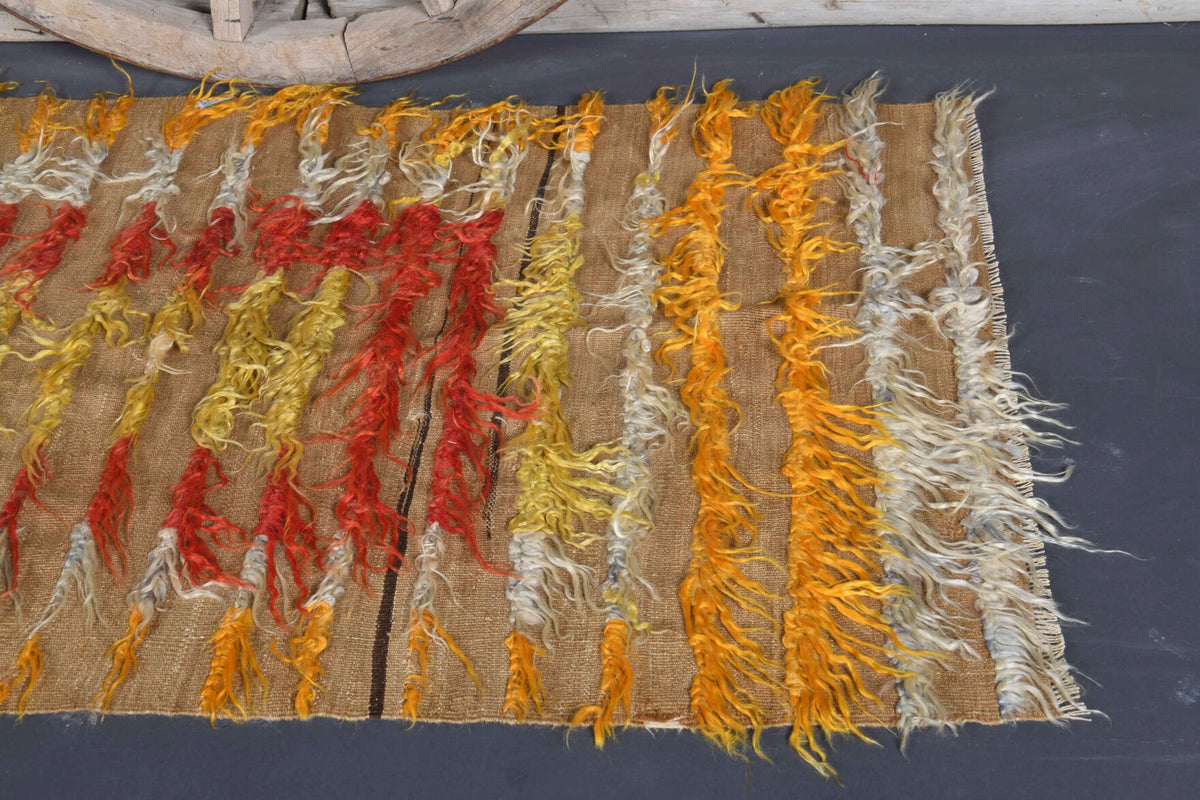 El yapımı vintage halı 91x165 cm çizgili desenli yün - desen detayı