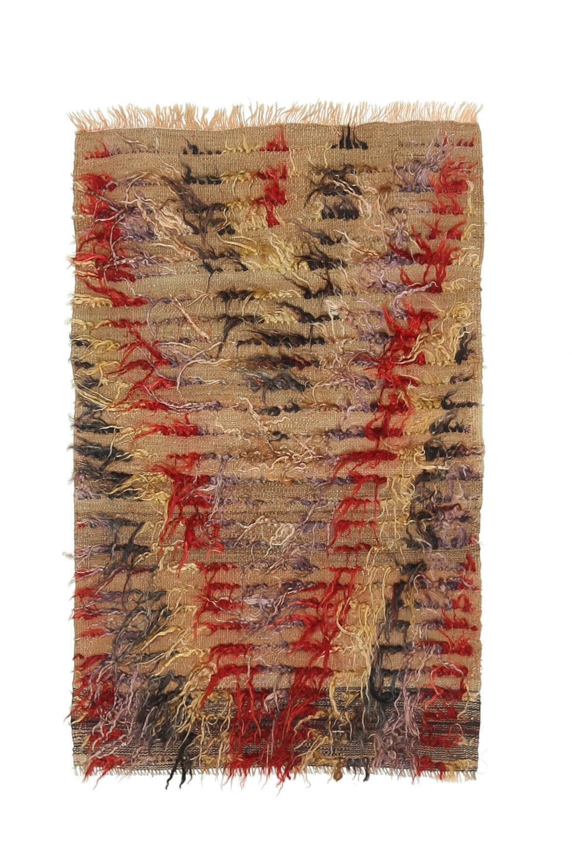 El yapımı vintage halı 81x132 cm çizgili desenli yün - farklı açıdan görünüm