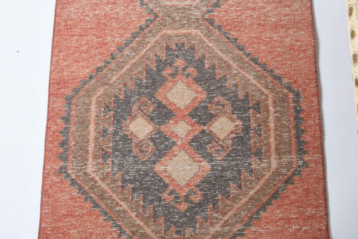 El yapımı vintage halı 94x102 cm geometrik desenli yün - desen detayı