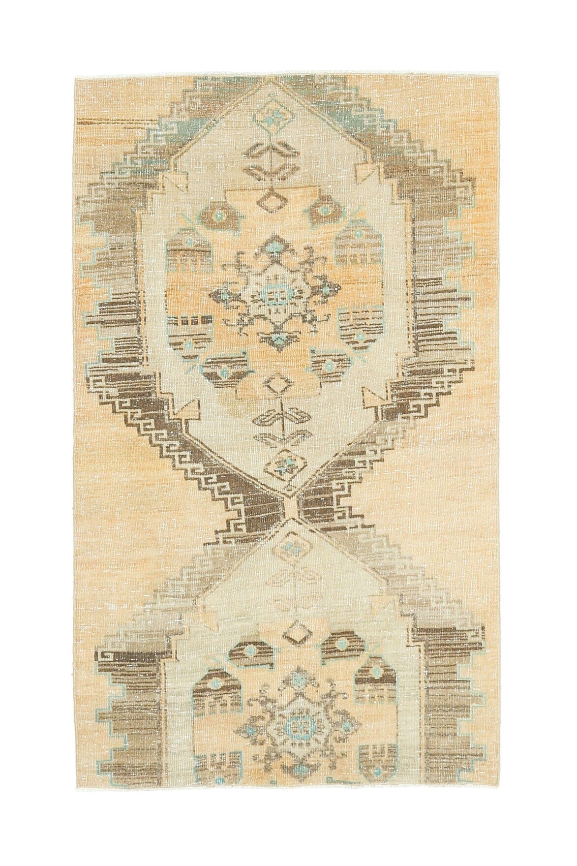 El yapımı vintage halı 102x165 cm oryantal desenli yün - farklı açıdan görünüm