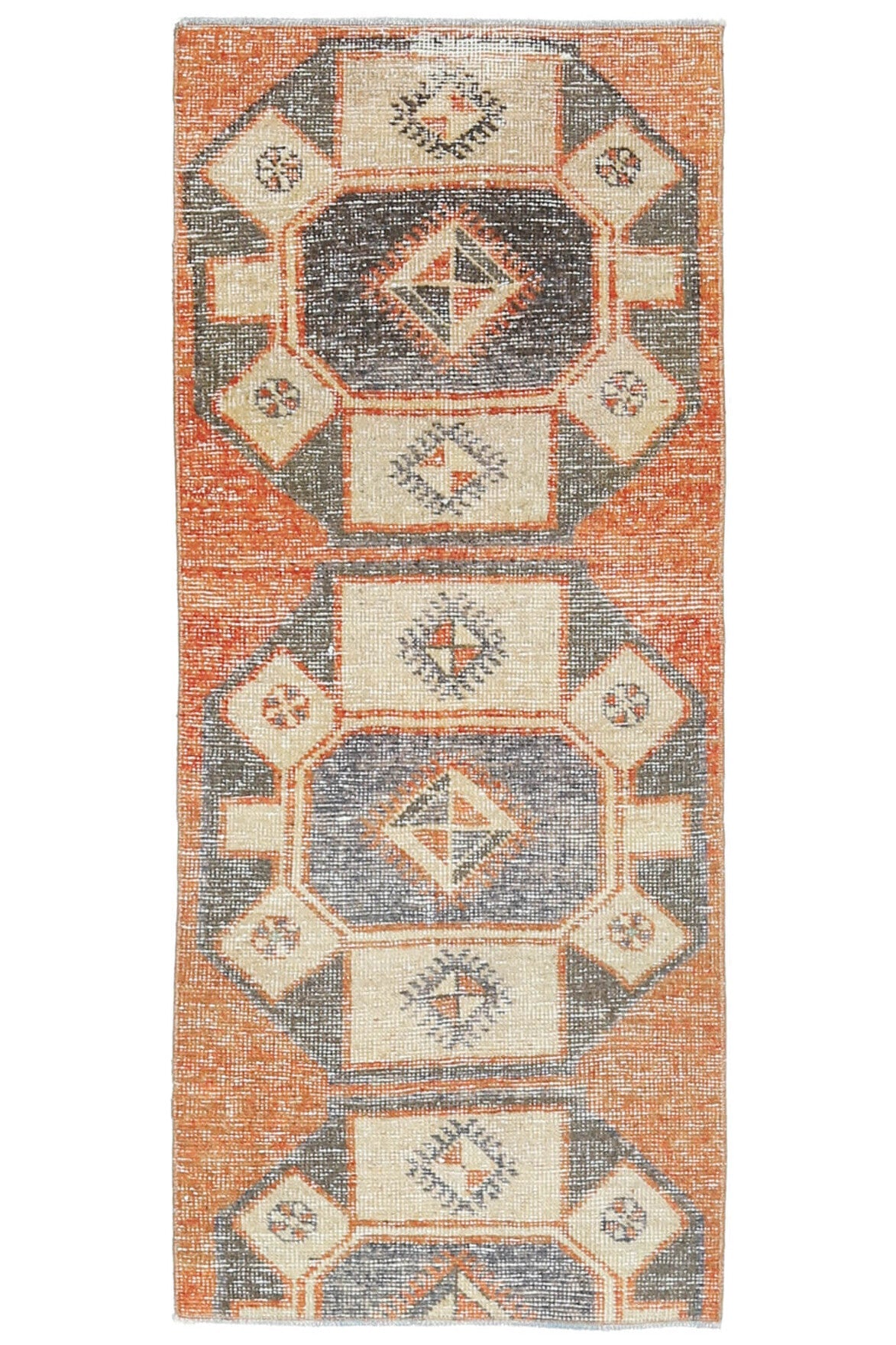 El yapımı vintage halı 71x165 cm geometrik desenli yün - farklı açıdan görünüm