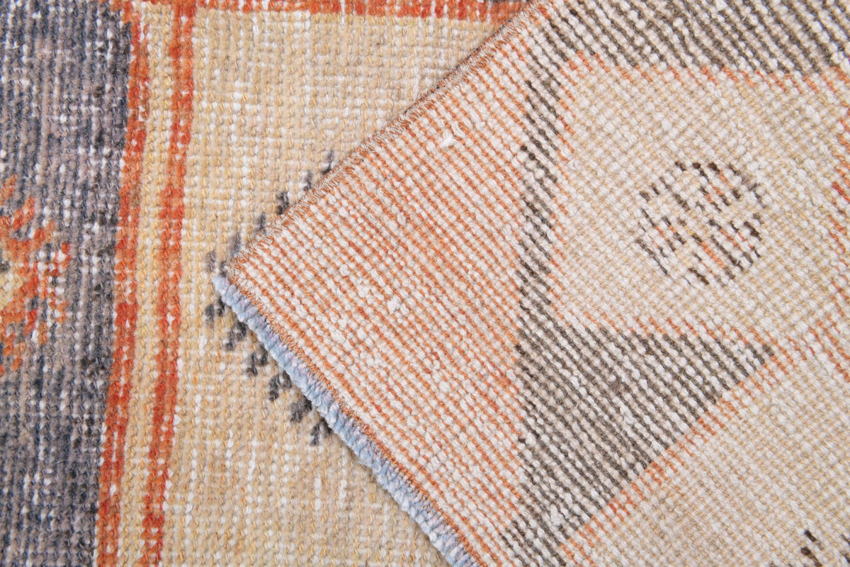 El yapımı vintage halı 71x165 cm geometrik desenli yün - desen detayı