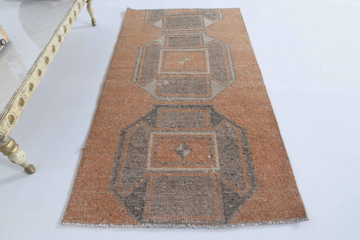 El yapımı vintage halı 74x132 cm oryantal desenli yün - detay görünümü