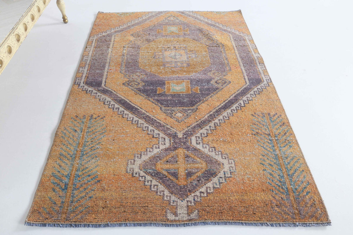 El yapımı vintage halı 89x122 cm geometrik desenli yün - detay görünümü