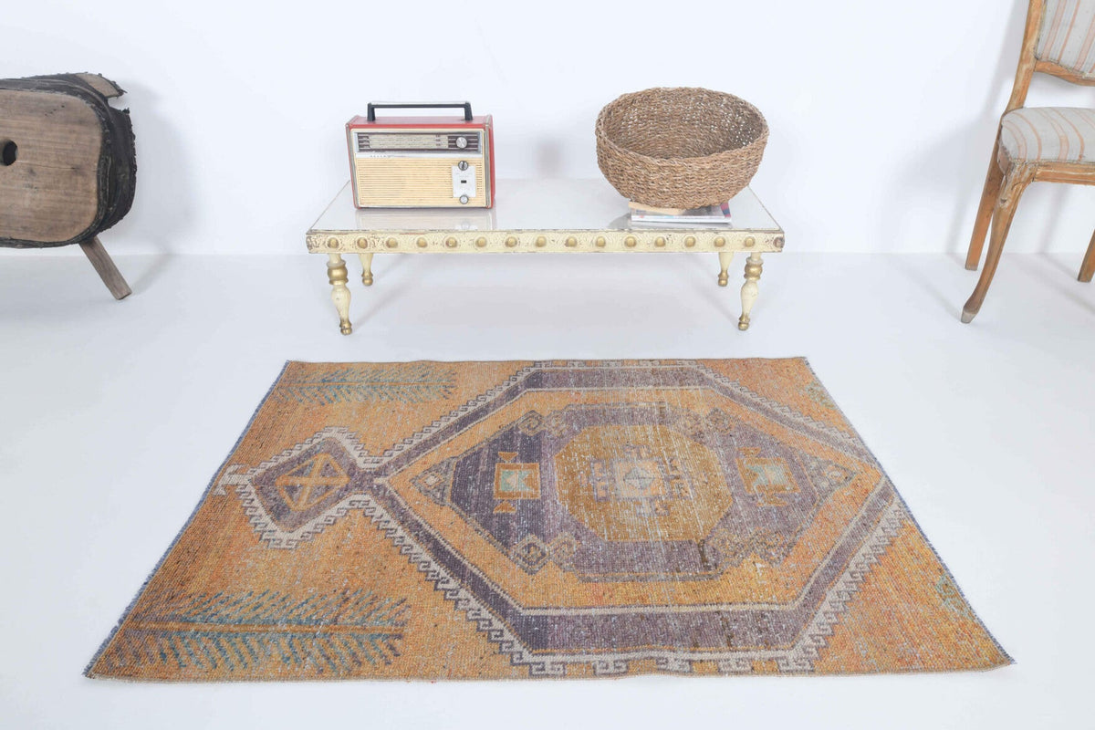 El yapımı vintage halı 89x122 cm geometrik desenli yün - desen detayı