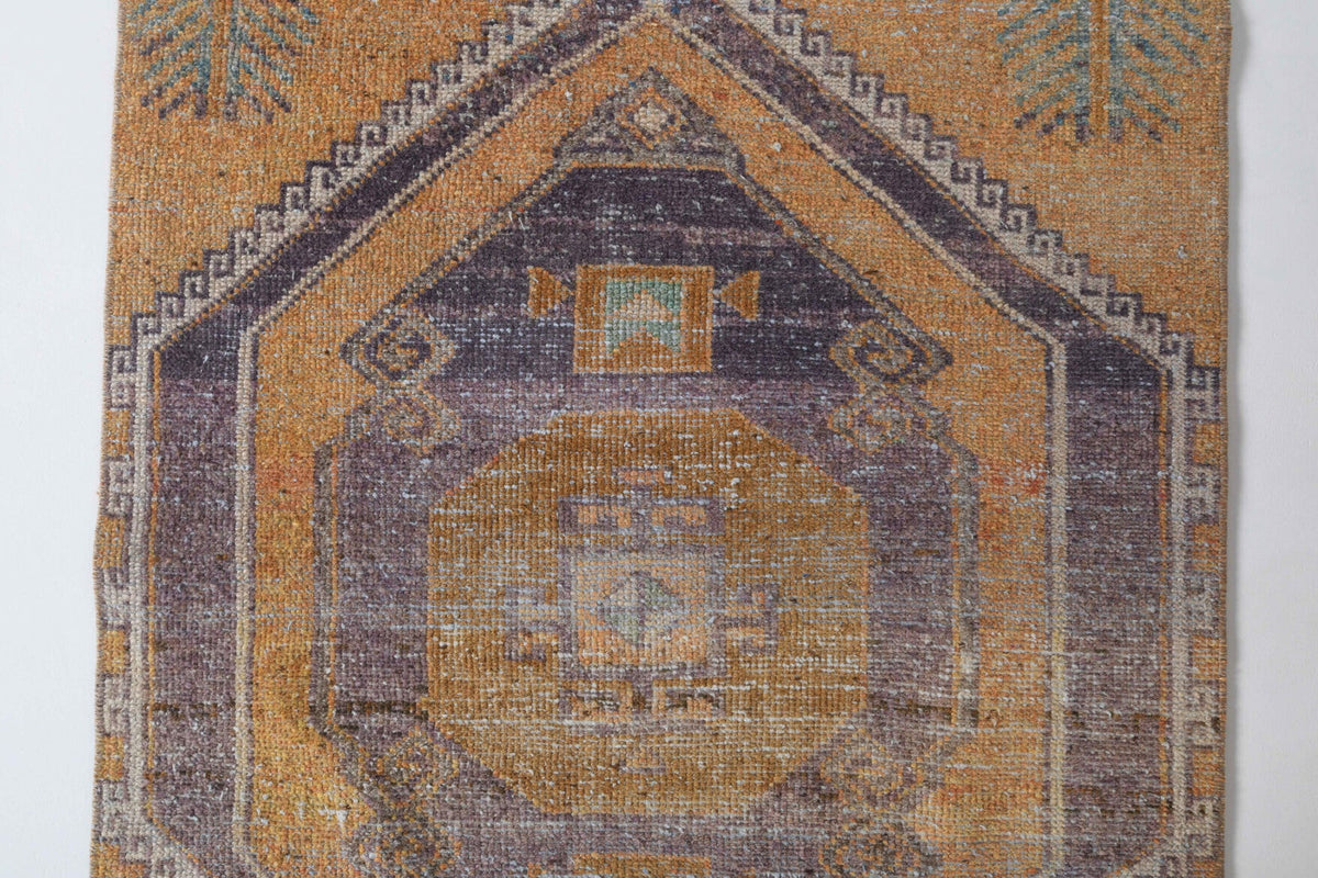 El yapımı vintage halı 89x122 cm geometrik desenli yün - üstten görünüm