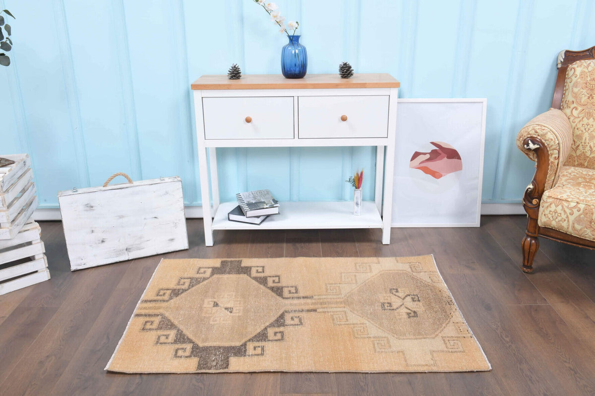 Vintage Oushak Tribal Throw Rug