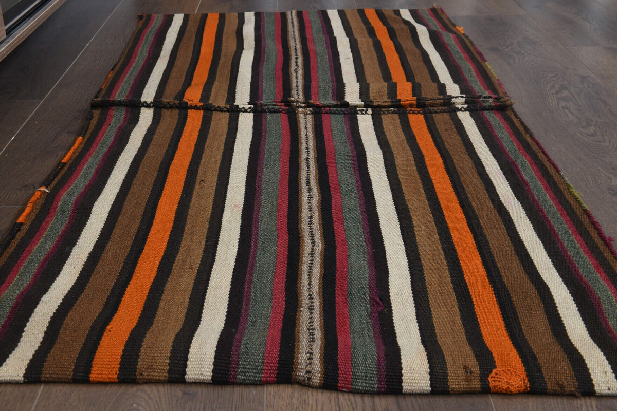 El yapımı vintage halı 71x127 cm oryantal desenli yün - yakın çekim doku detayı