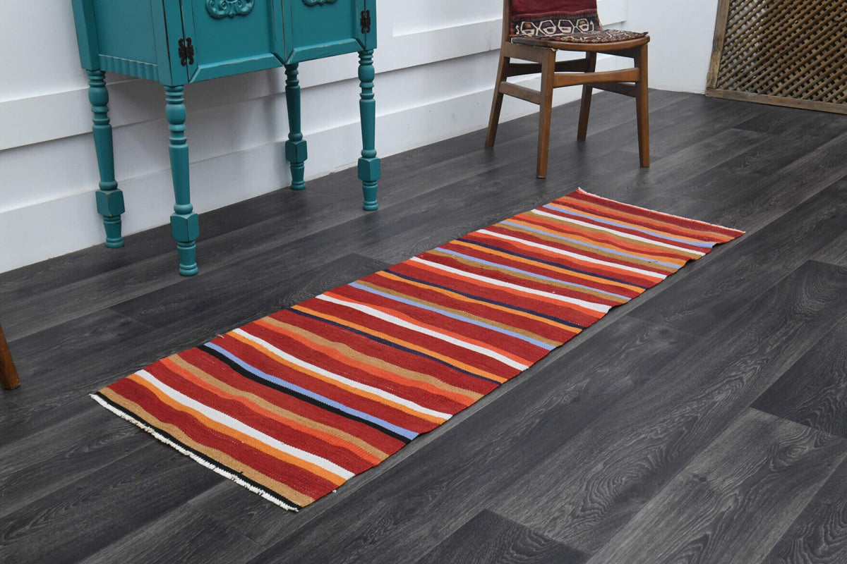 El yapımı vintage yolluk 61x183 cm oryantal desenli yün - yakın çekim doku detayı
