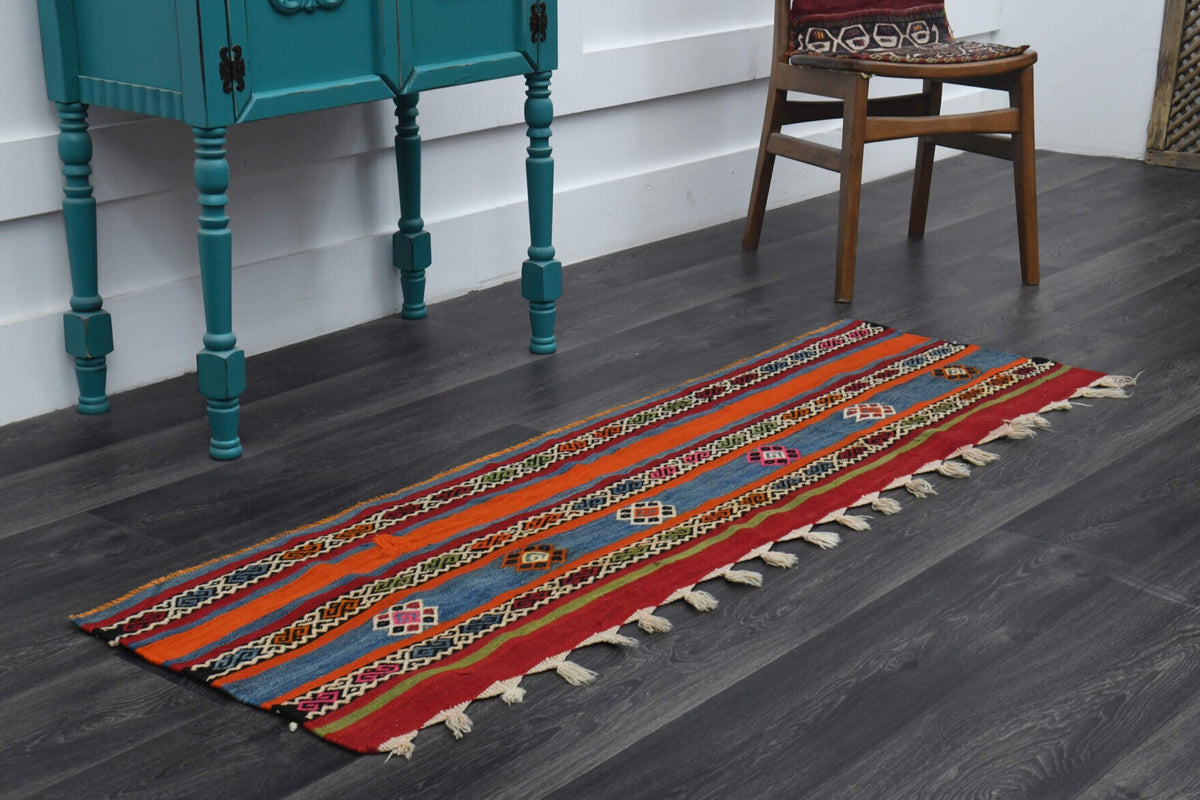 El yapımı vintage yolluk 51x170 cm oryantal desenli yün - yakın çekim doku detayı