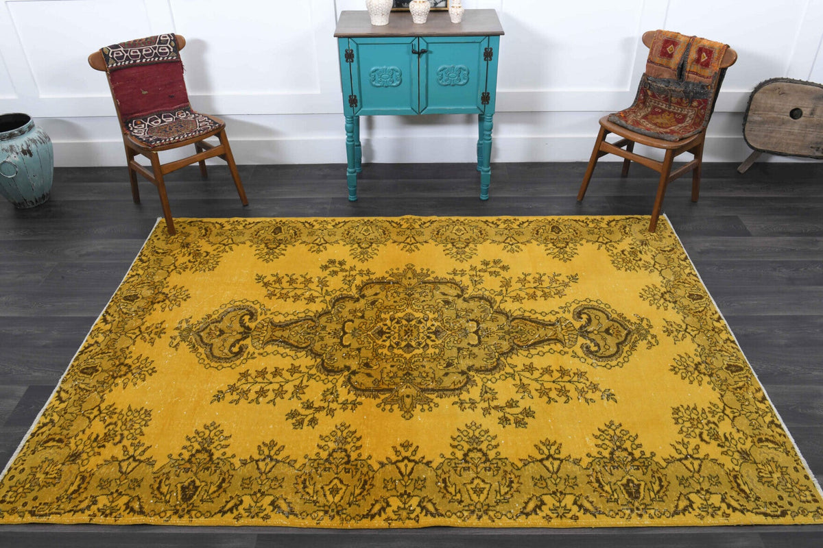 Vintage Anatolian Yellow Area Rug