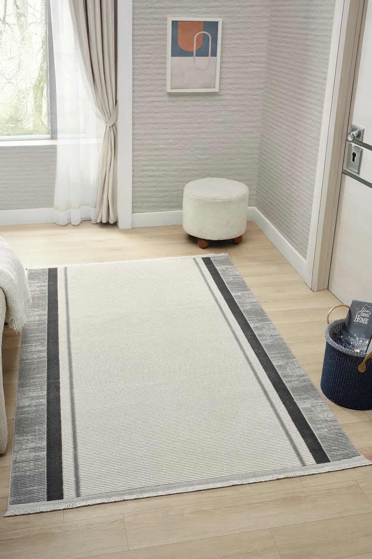 Antrasit Minimalist Çizgili Japon İskandinav Halı - 7001AZ