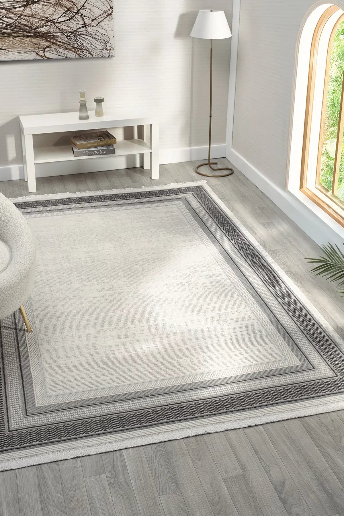 Antrasit Minimalist Çizgili Japon İskandinav Halı - 7002AZ