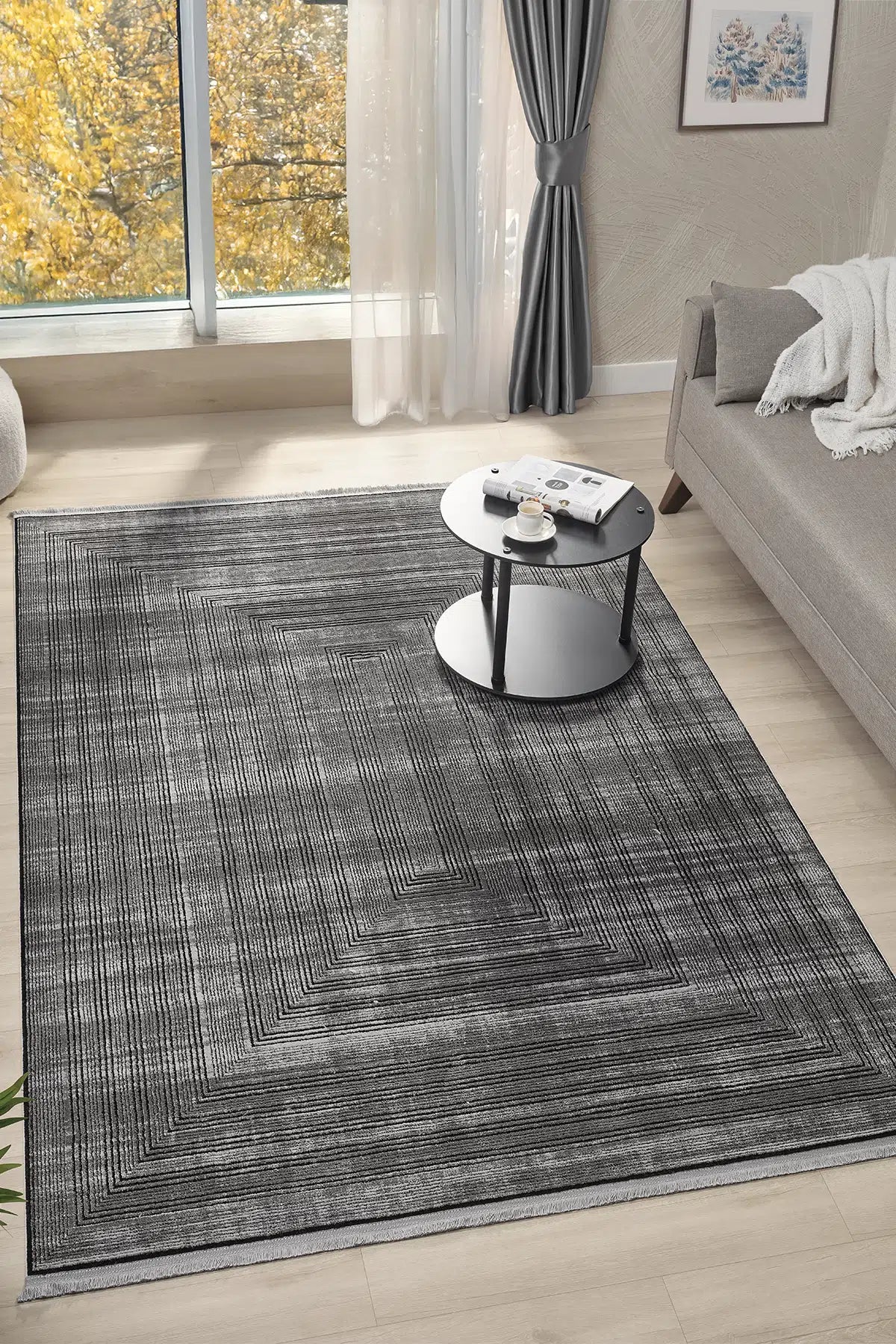 Antrasit Minimalist Çizgili Japon İskandinav Halı - 7005AZ