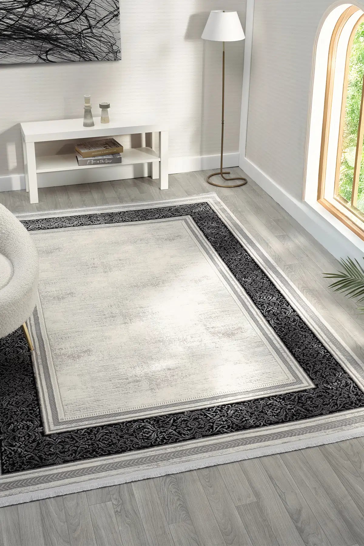 Antrasit Minimalist Çizgili Japon İskandinav Halı - 7006AZ
