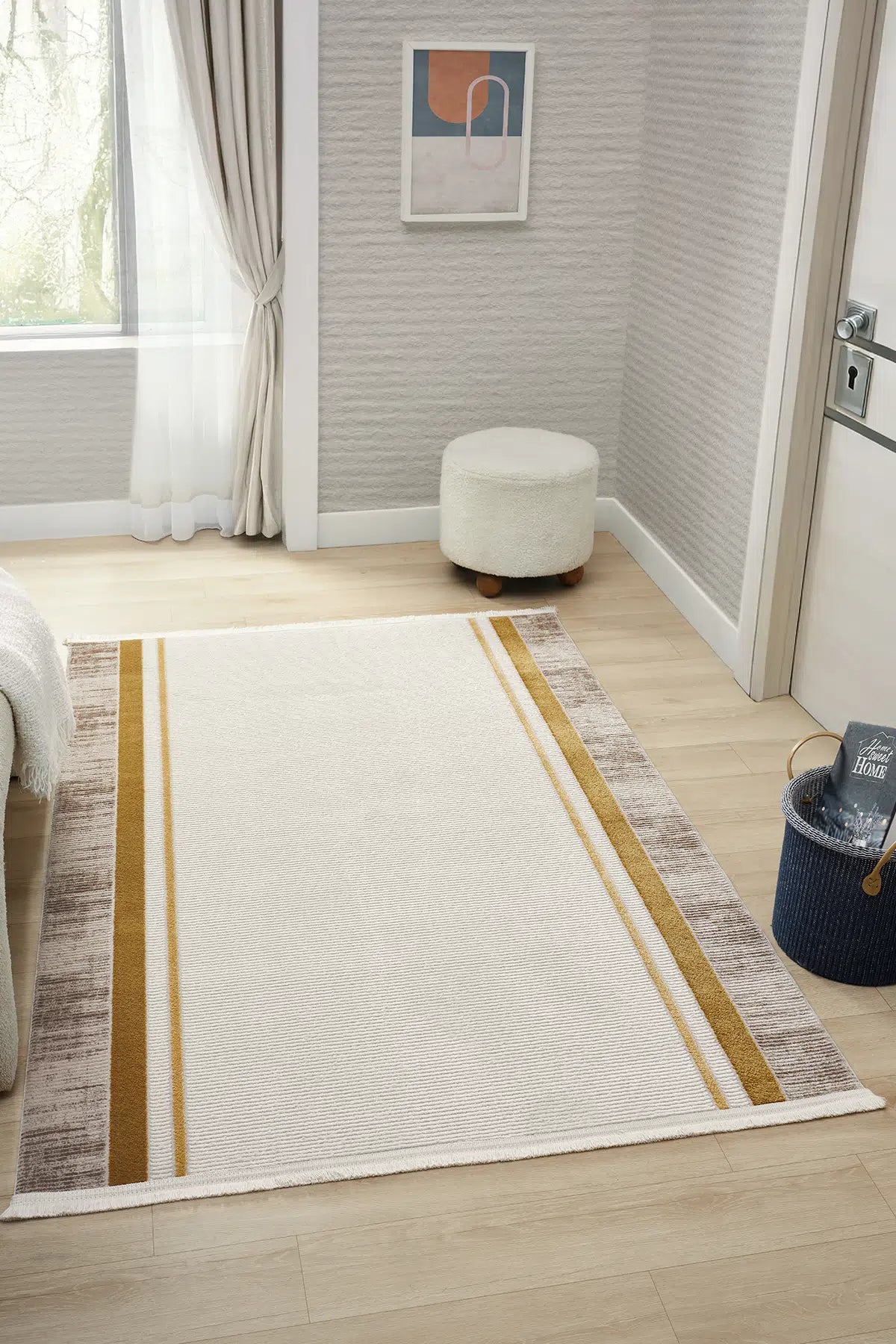 Gold Minimalist Çizgili Japon İskandinav Halı - 7001GZ
