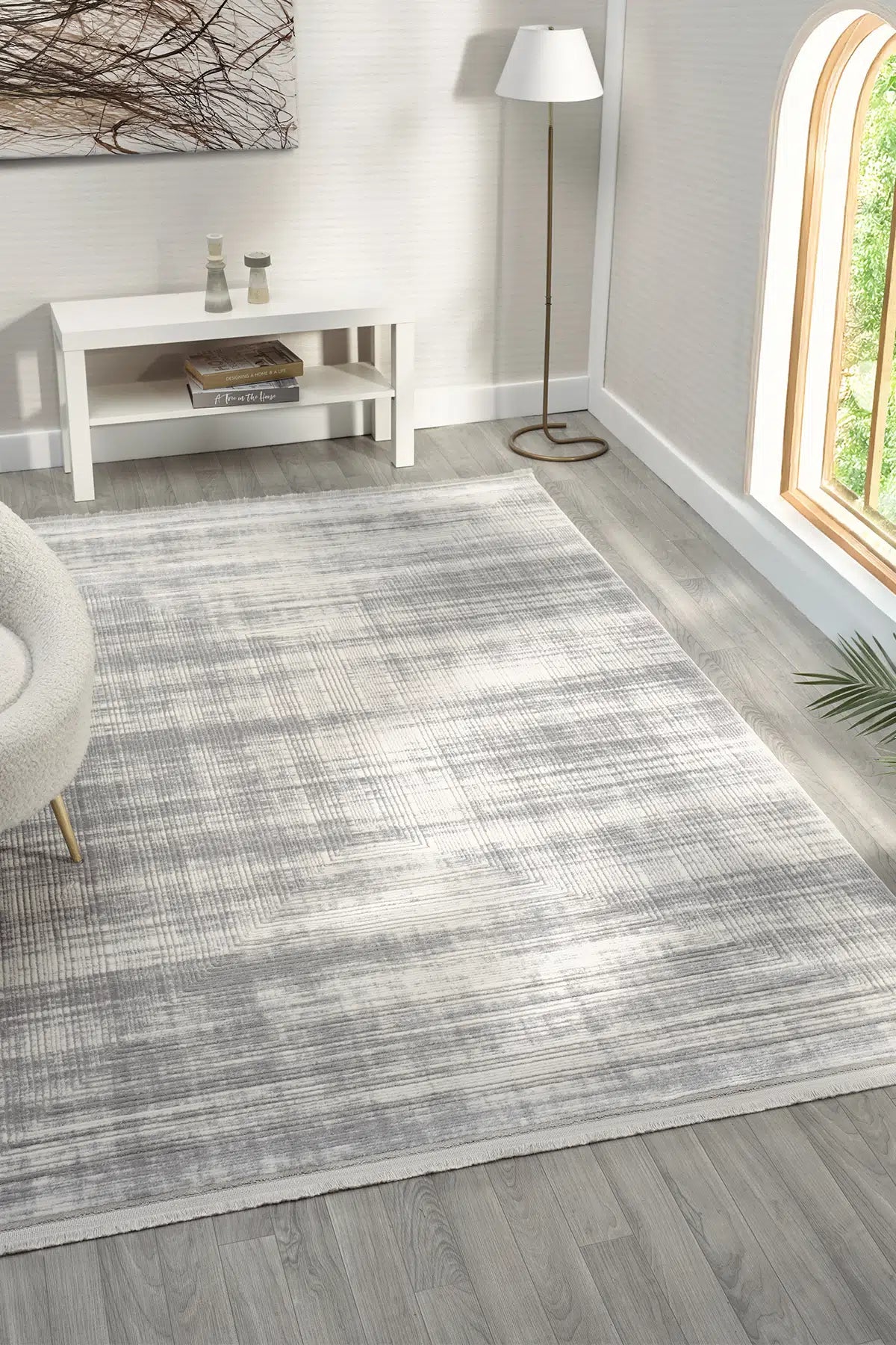 Gri Minimalist Çizgili Japon İskandinav Halı - 7003GZ