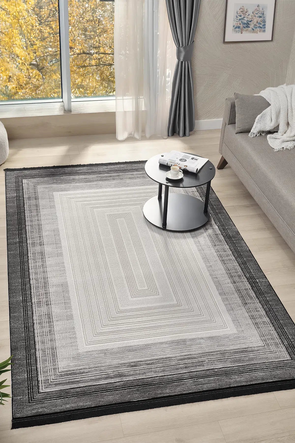 Gri Minimalist Çizgili Japon İskandinav Halı - 7004GZ