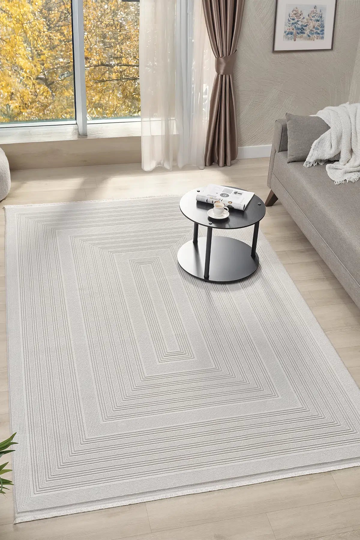 Kemik Minimalist Çizgili Japon İskandinav Halı - 7005KZ