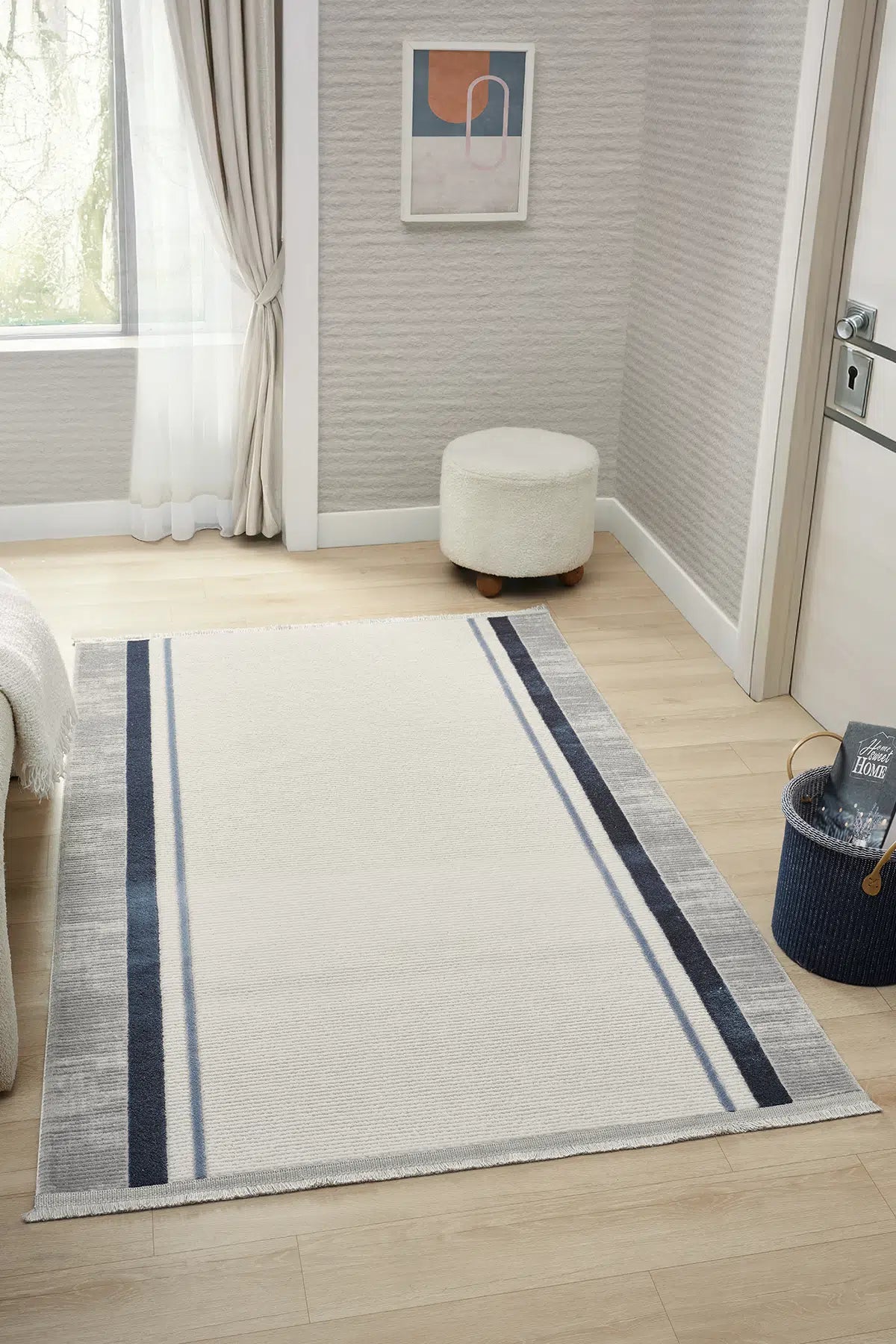 Mavi Minimalist Çizgili Japon İskandinav Halı - 7001MZ